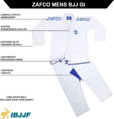 Vista 3 de Jiu Jitsu Gi brasileño BJJ Gi para hombres y mujeres Grappling gi Uniforme Kimonos ligero, preencogido, con cinturón blanco