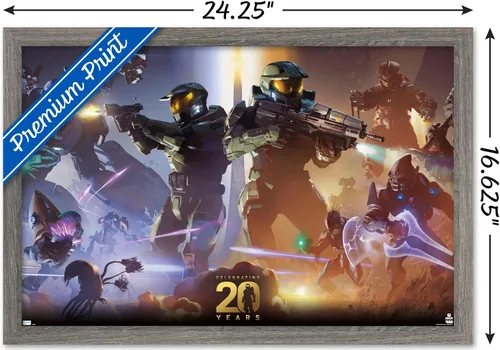 Vista 3 de Trends International Halo - Póster de pared de 20 años, 22.4 pulgadas de largo x 14.7 pulgadas, versión enmarcada en madera de granero