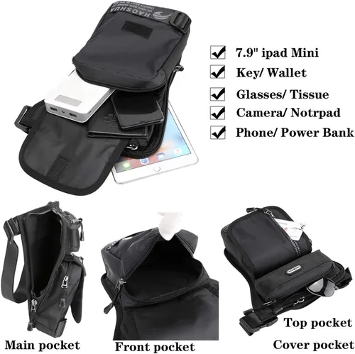 Vista 4 de KPYWZER Bolsa de pierna para exteriores para hombres y mujeres, riñonera de cintura, motocicleta, hombro, equitación, viajes, senderismo, táctica