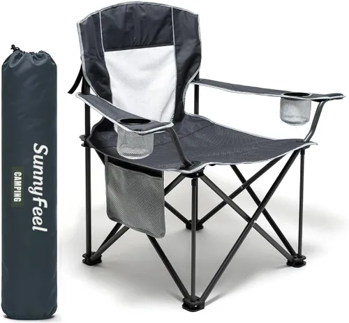 Vista 9 de SUNNYFEEL Silla de campamento plegable de gran tamaño de 500 LBS, sillas de jardín resistentes para adultos, color negro, portátil, plegable