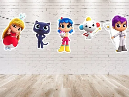 Vista 2 de Guirnalda de arcoíris para decoración de fiesta de pared de cumpleaños de dibujos animados