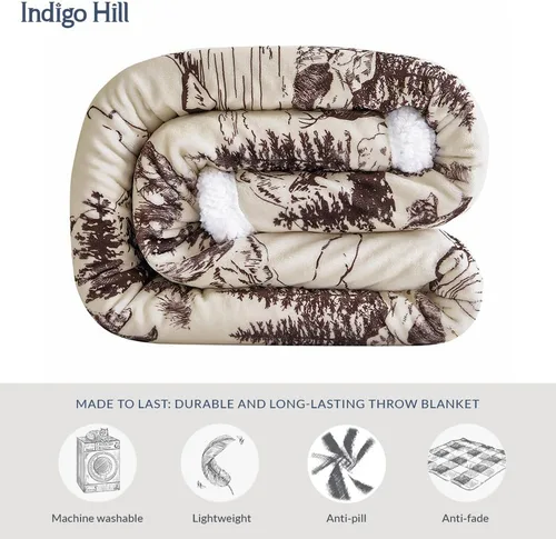 Vista 65 de Indigo Hill by HiEnd Accents Acadia - Manta de sherpa con estampado de pinos bosques, naturaleza, bosque, montaña, manta occidental para acampar al