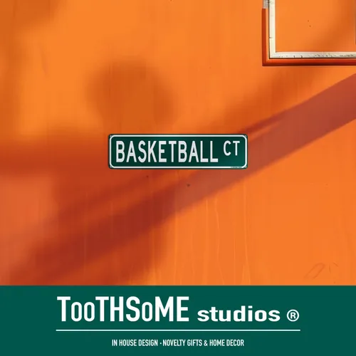 Vista 4 de Letrero divertido de calle para cancha de baloncesto, 16 x 4 pulgadas, sala de juegos, decoración de cueva para hombre (BasketballStreet)