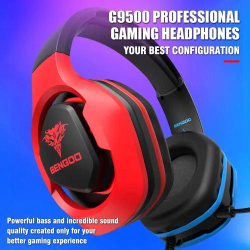 Vista 6 de BENGOO G9500 - Auriculares para juegos para PS4 Xbox One PC Controller auriculares sobre la oreja con micrófono de cancelación de ruido de 720 luz