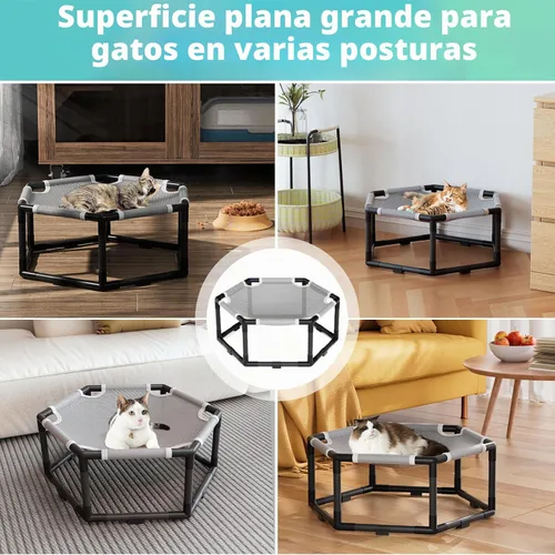 Vista 8 de Tresbro Cama hamaca elevada para gatos, cama hexagonal elevada para uso en interiores y exteriores con tela transpirable y bloque antideslizante