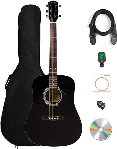 Vista 10 de Fender Guitarra acústica Dreadnought - Paquete natural con estuche, afinador, cuerdas, correa y púas