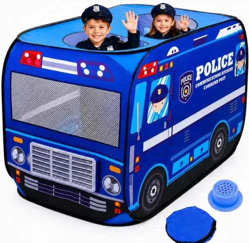 Vista 7 de Playbees Tienda de Campaña Musical Emergente de Camión de Bomberos con 3 Aberturas - Tienda de Juego de Rol de Bombero - Sirenas y Sonidos