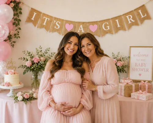 Vista 6 de Cartel de arpillera con texto en inglés "It's a Girl" para decoración de baby shower y fiesta de revelación de género (corazones rosa claro)