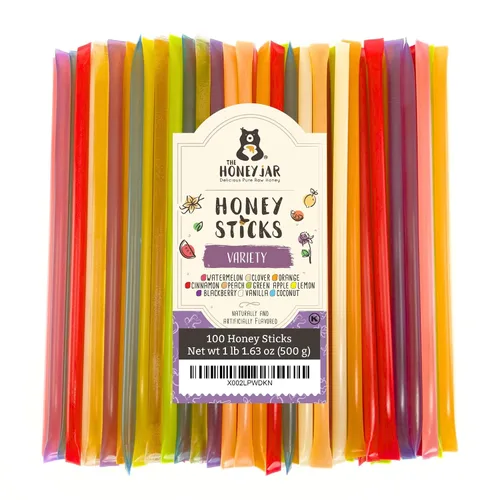 Vista 27 de The Honey Jar Palitos de miel con sabor a mora, pajitas de miel pura para el té, café o un placer saludable, una cucharadita de miel saborizada por