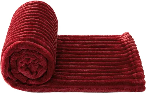 Vista 3 de MIULEE Manta de forro polar, duradera, afelpada, extra suave, cálida, acogedora, manta de franela a rayas rojas burdeos para sofá, cama, 30 x 40