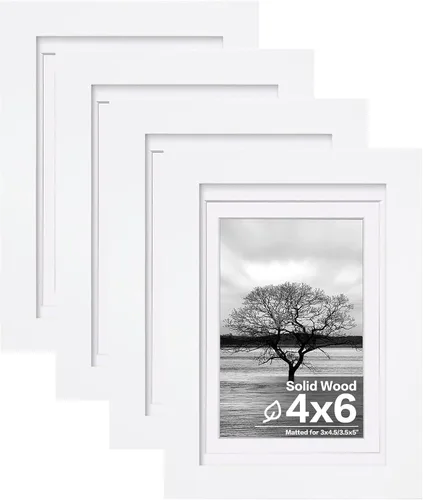 Vista 36 de Egofine - Juego de 4 portarretratos A4 de madera maciza y cubierta de plexiglás de 4 x 6/6 x 8 pulgadas con paspartú o A4 sin paspartú, para mesa