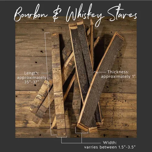 Vista 6 de Juego de 10 auténticos palos de barril de roble bourbon/whisky para proyectos de bricolaje, manualidades y decoración de paredes - Midwest Barrel