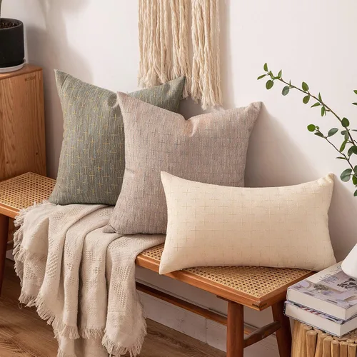 Vista 326 de MIULEE - Juego de 2 fundas de almohada decorativas de lino de arpillera navideñas, modernas, estilo campestre, rústicas, tejidas, con textura