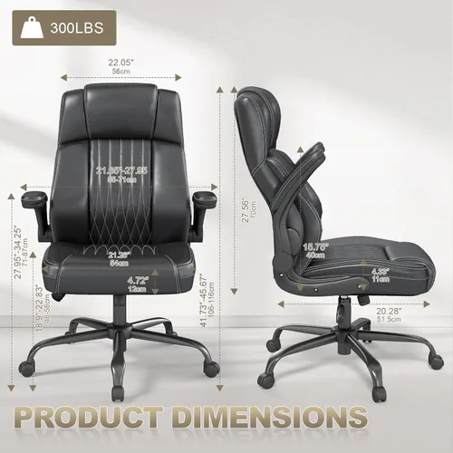 Vista 2 de Ergonomic Executive Office Chair, High Back PU Leather Computer Desk Chair with Flip-Up Armrests, Lumbar Support, Adjustable Height and Rocking
