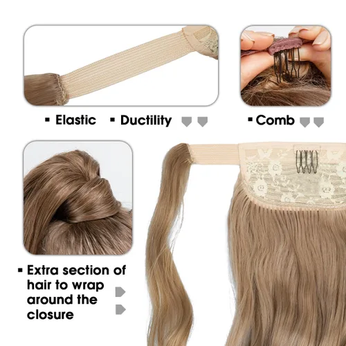 Vista 3 de CJL HAIR 14" Extensión de cola de caballo corta con cabello rizado y ondulado, clip en la cola de caballo, extensión de pelo sintético falso