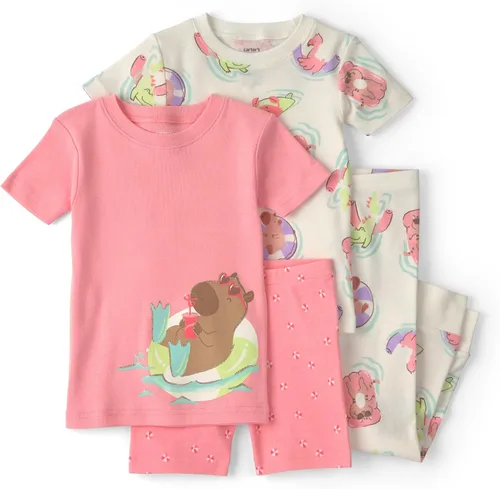 Vista 6 de Carter's Conjunto de pijama de algodón ajustado de 4 piezas para niña Pollo Country Green