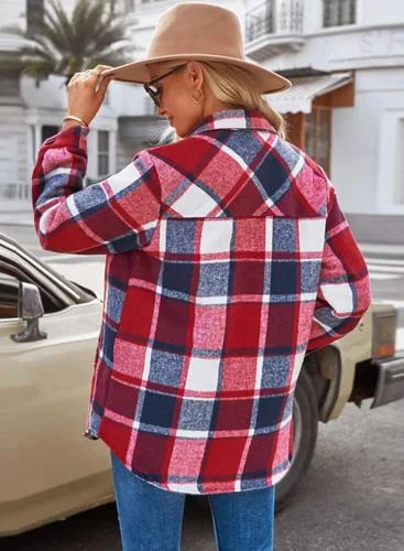 Vista 2 de GRAPENT Chaqueta acolchada con botones a cuadros de gran tamaño para mujer