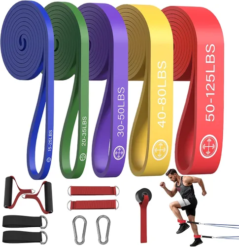 Vista 6 de Bandas de ejercicio, juego de 6 bandas de resistencia para entrenar, juego de bandas de dominadas, equipo de entrenamiento en casa, guía