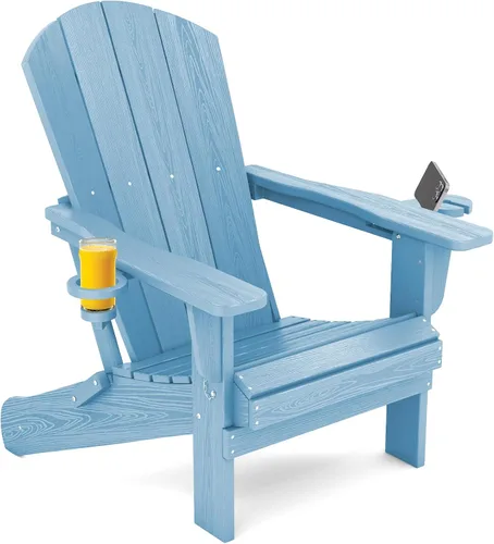 Vista 13 de SERWALL Silla Adirondack plegable, Silla Adirondack HDPE con textura de madera - gris