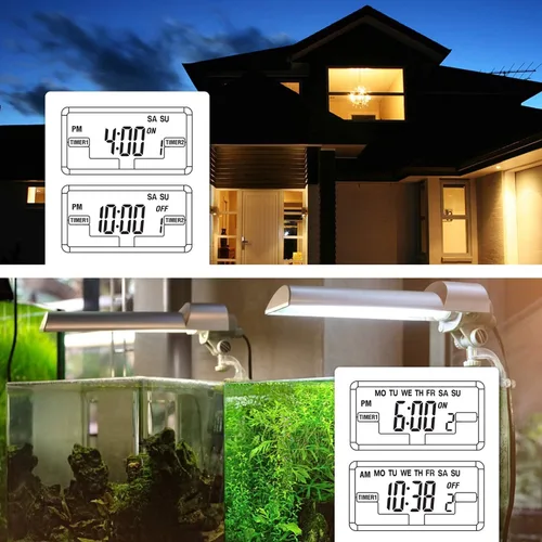 Vista 4 de BN-LINK Temporizador de luz digital para interiores, enchufe programable de 7 días con 2 salidas independientes de 3 clavijas, para lámparas