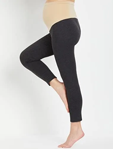 Vista 3 de Motherhood Maternity Women's Essential Stretch Secret Fit Over the Belly Leggings Full Length & Crop Length XS-3X 1 & 2 Packs