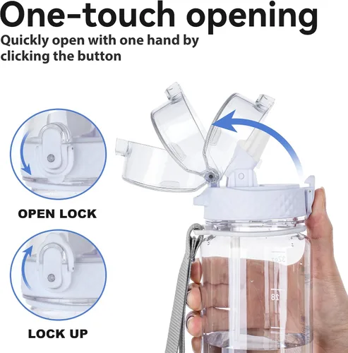 Vista 6 de GOPPUS Botellas de agua transparentes con pajilla, botellas de agua de plástico de 32 onzas, sin BPA, botella de boca ancha de Tritan a prueba