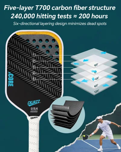 Vista 4 de Paleta de pickleball - Pala de pickleball de fibra de carbono - Pala de rendimiento 100% con núcleo de espuma