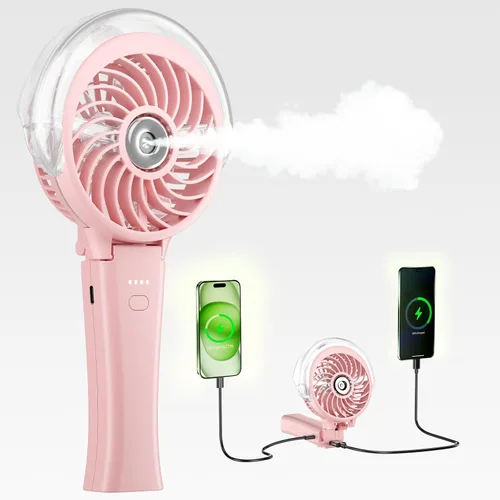 Vista 15 de HandFan Ventilador de nebulización portátil mejorado, ventilador de niebla personal recargable, ventiladores de niebla de agua en aerosol, mini Beige