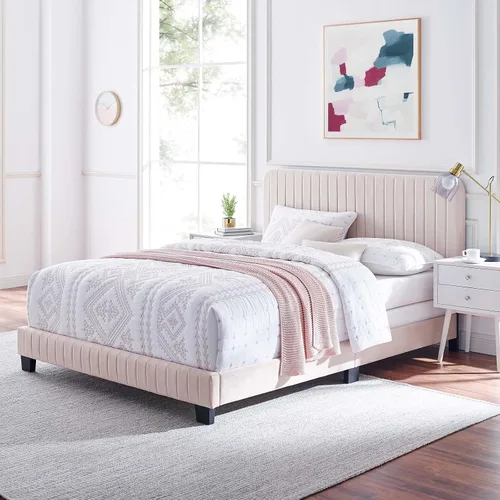 Vista 13 de Modway Celine - Cama Queen de terciopelo copetudo con canal en color azul marino