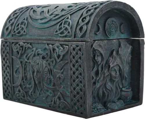 Vista 4 de Ebros Celta Triple Diosa Madre Doncelta Crone - Joyero decorativo con Trinity Triune Knotwork Wicca Witchcraft Accent 4.75 pulgadas de ancho