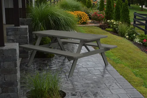 Vista 20 de Amish-Made - Mesa de picnic rectangular de pino para exteriores de 44 pulgadas con bancos adjuntos, color negro Negro (Black Paint)
