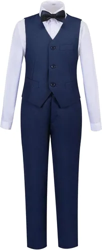 Vista 3 de Addneo Conjunto de trajes formales para niños con camisa de vestir y corbatín, Blanco