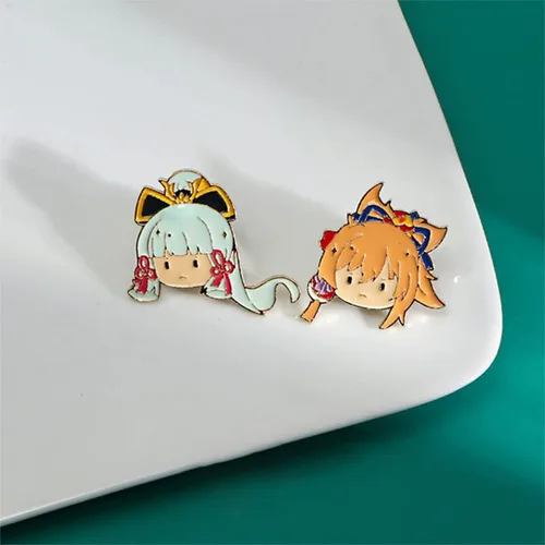 Vista 6 de Genshin Impact Pins 12 piezas broche Genshin Impact Cosplay regalo para fanáticos Venti Hu Tao Klee Tartaglia Xiao Ganyu Plástico Sin gemas