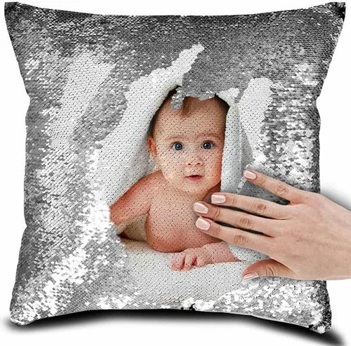 Vista 11 de Funda de almohada mágica reversible personalizada, diseño de fotos de lentejuelas, impresión de un solo lado, funda de almohada para fotos