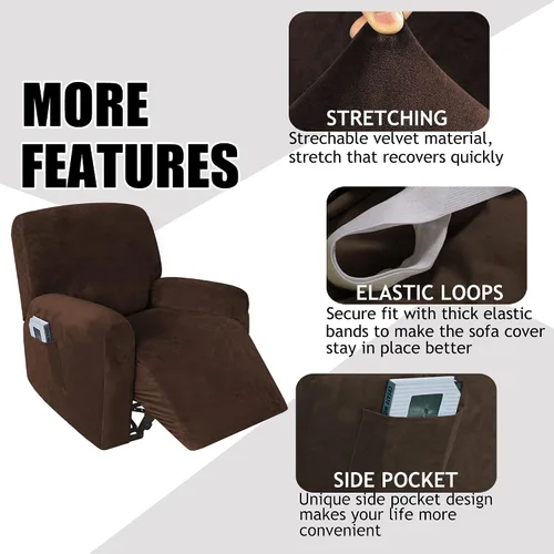 Vista 4 de 4 fundas de terciopelo grueso para silla reclinable, funda elástica para sofá reclinable de cuero, para sofá reclinable de casa rodante