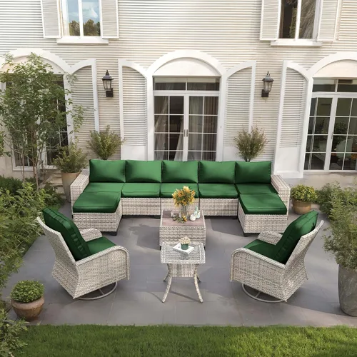 Vista 54 de Muebles de patio al aire libre conjunto PE mimbre ratán al aire libre sofá seccional Gris