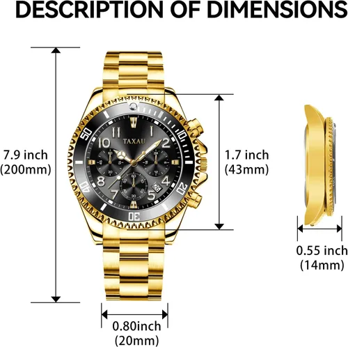 Vista 4 de Taxau Business Quartz Men's Watch Stainless Steel Waterproof Simple Watches for Men Large Face Easy Read Date Dress Watch with Battery for Gift