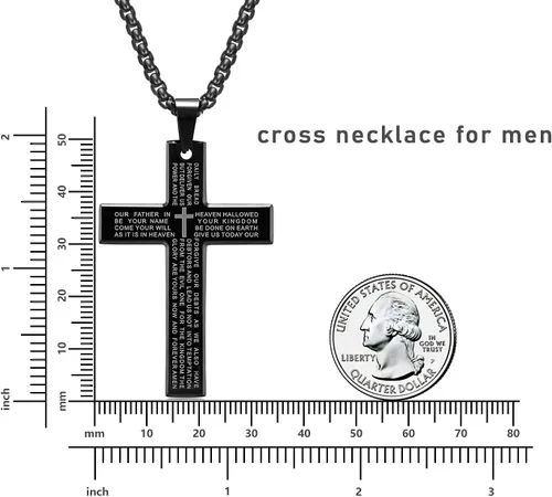 Vista 2 de Rnivida Men's Cross Necklace with Lord's Prayer, Stainless Steel Christian Cross Pendant Necklace for Men Teen Boys