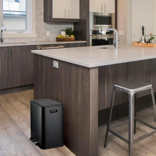 Vista 4 de GAOMON Cubo de basura rectangular de 30 litros/8 galones, cubo de basura rectangular de doble compartimento para reciclaje de cocina con tapa