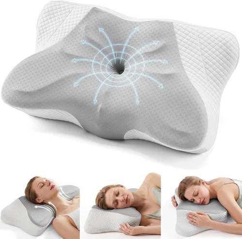 Vista 15 de Almohada cervical ergonómica para el cuello, almohada de espuma viscoelástica para aliviar el dolor, almohadas ortopédicas de cama con soporte