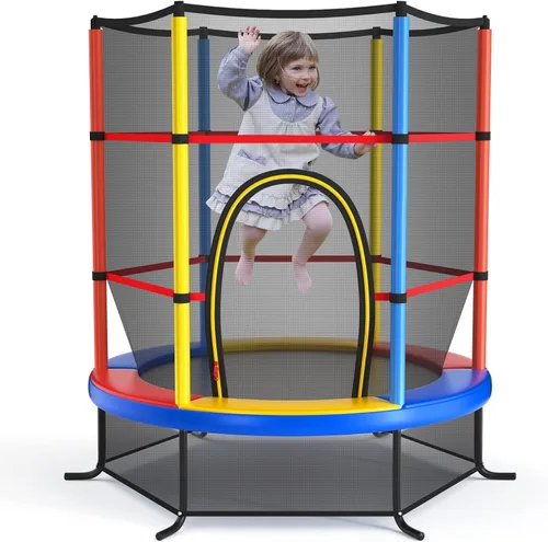 Vista 11 de Giantex - Trampolín infantil de 55”, con red de seguridad y almohadilla de resorte, marco de acero resistente con cremallera integrada