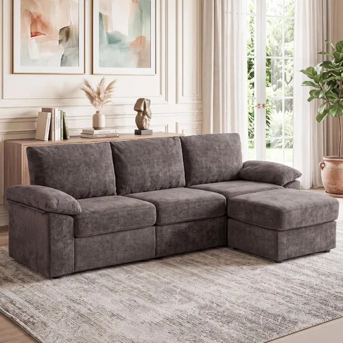 Vista 11 de Sofá de nube en forma de L de 101 pulgadas, sofá modular para sala de estar Beige