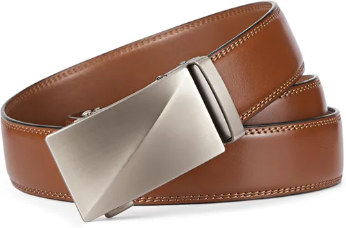 Vista 8 de BOSTANTEN Cinturón de cuero con trinquete para hombre, vestido e informal con hebilla ajustable, recorte para adaptarse