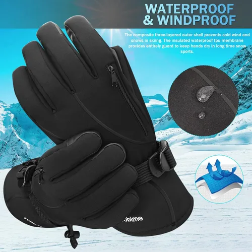 Vista 4 de Guantes de esquí de invierno impermeables y resistentes al viento para snowboard y nieve, pantalla táctil cálida, clima frío, para niños, hombres