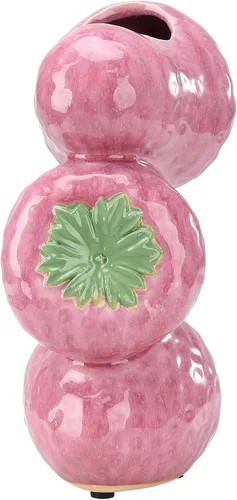 Vista 8 de Firlar Florero de cerámica con diseño de fresas para flores, decorativo, moderno, rosa, redondo, 4 x 3 x 8 pulgadas, boda, Navidad, regalo del día