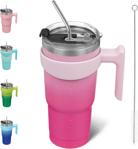 Vista 13 de BJPKPK Mini vaso de 10 onzas con tapa, popote y asa, taza de acero aislada