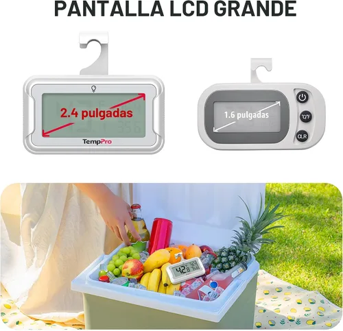 Vista 8 de Termómetro de refrigerador ThermoPro con gran pantalla LCD retroiluminada, termómetro de congelador y refrigerador resistente al agua, paquete de 2