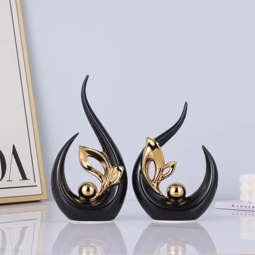 Vista 6 de Esculturas abstractas de oro negro de 9.4 pulgadas de alto, decoración del hogar, estatua de arte de cerámica genial para poner en estantes