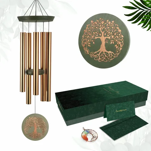 Vista 11 de Campanillas de viento para exteriores, campanillas de viento al aire libre para madre y abuela - Gran decoración colgante de jardín con grabado