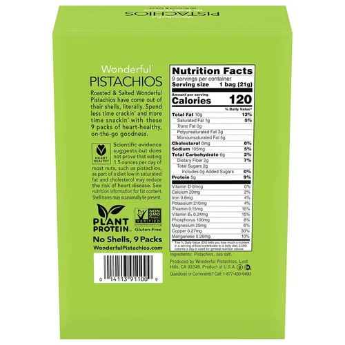 Vista 3 de Wonderful Pistachios Sin conchas nueces tostadas y saladas, 0.75 onzas (paquete de 9)